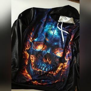 Men's Black Fiery Skull Hoodie No Tag But I Believe To Be Size Large